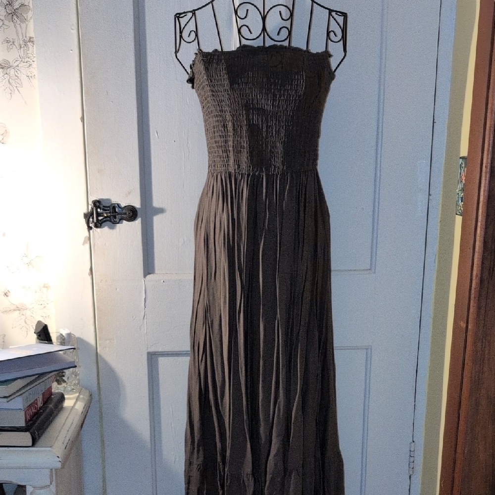 Olive Green Strapless Maxi Dress, Size Small